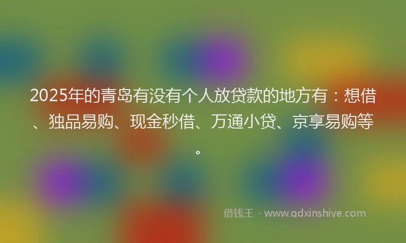 2025年的青岛有没有个人放贷款的地方有：想借、独品易购、现金秒借、万通小贷、京享易购等。