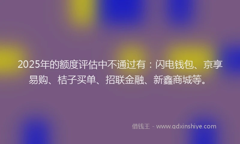 2025年的额度评估中不通过有：闪电钱包、京享易购、桔子买单、招联金融、新鑫商城等。