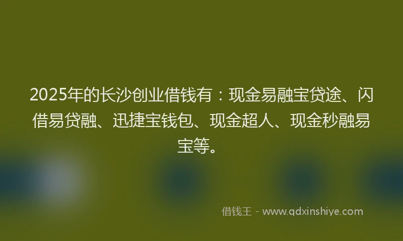 2025年的长沙创业借钱有：现金易融宝贷途、闪借易贷融、迅捷宝钱包、现金超人、现金秒融易宝等。