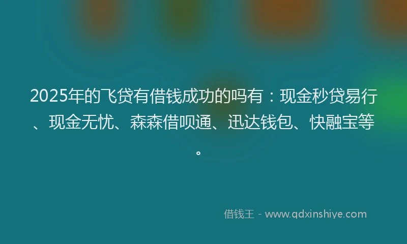 2025年的飞贷有借钱成功的吗有：现金秒贷易行、现金无忧、森森借呗通、迅达钱包、快融宝等。