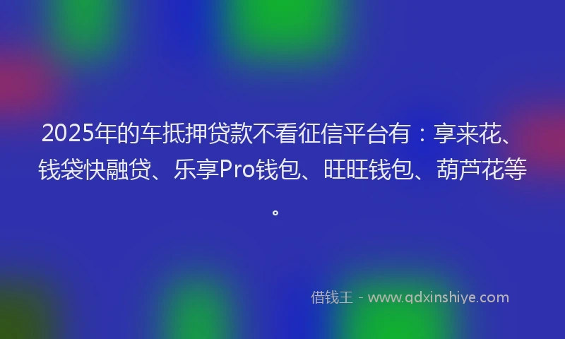 2025年的车抵押贷款不看征信平台有：享来花、钱袋快融贷、乐享Pro钱包、旺旺钱包、葫芦花等。