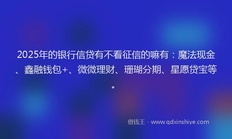 2025年的银行信贷有不看征信的嘛有：魔法现金、鑫融钱包+、微微理财、珊瑚分期、星愿贷宝等。