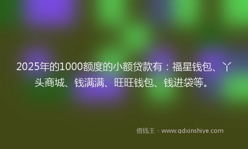 2025年的1000额度的小额贷款有：福星钱包、丫头商城、钱满满、旺旺钱包、钱进袋等。