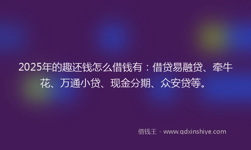 2025年的趣还钱怎么借钱有：借贷易融贷、牵牛花、万通小贷、现金分期、众安贷等。
