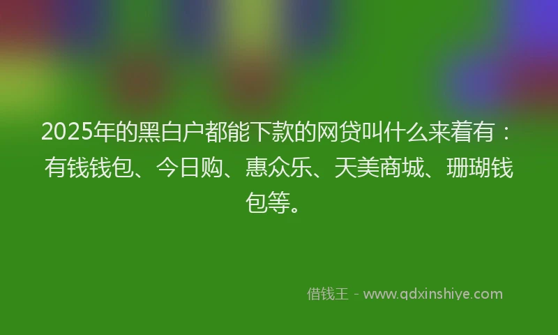 2025年的黑白户都能下款的网贷叫什么来着有：有钱钱包、今日购、惠众乐、天美商城、珊瑚钱包等。