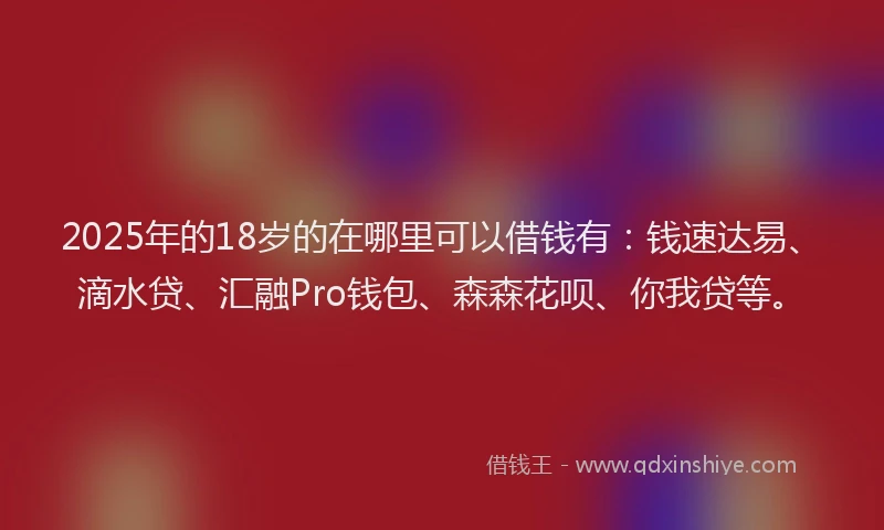 2025年的18岁的在哪里可以借钱有：钱速达易、滴水贷、汇融Pro钱包、森森花呗、你我贷等。