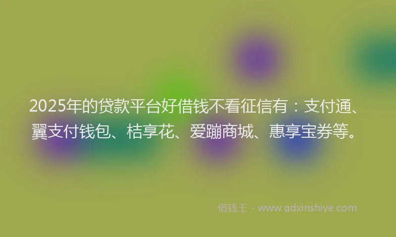 2025年的贷款平台好借钱不看征信有：支付通、翼支付钱包、桔享花、爱蹦商城、惠享宝券等。