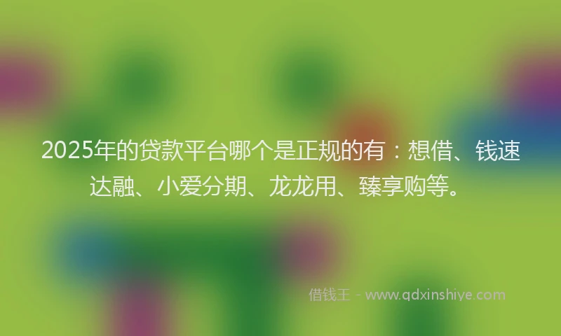 2025年的贷款平台哪个是正规的有：想借、钱速达融、小爱分期、龙龙用、臻享购等。
