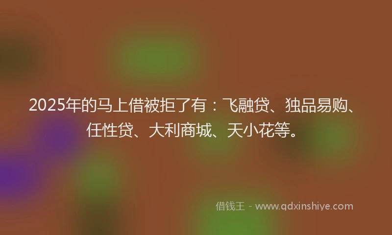 2025年的马上借被拒了有：飞融贷、独品易购、任性贷、大利商城、天小花等。
