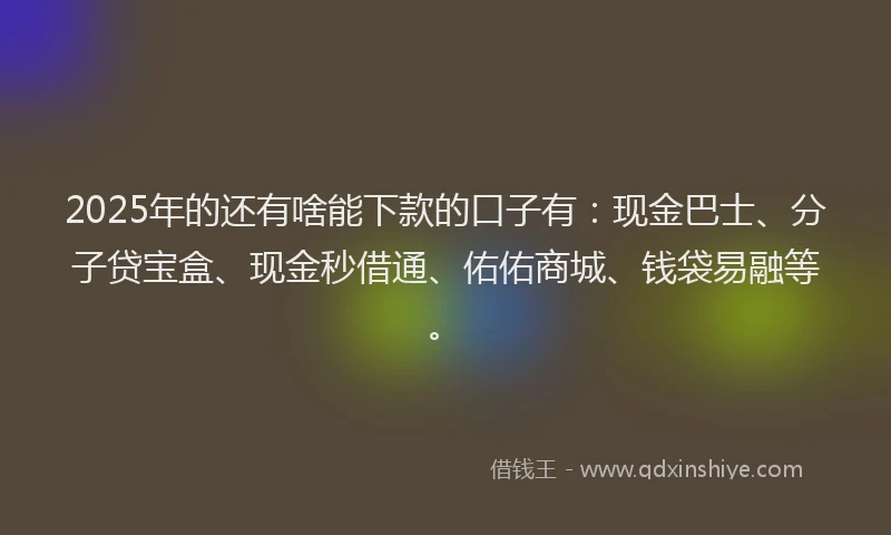 2025年的还有啥能下款的口子有：现金巴士、分子贷宝盒、现金秒借通、佑佑商城、钱袋易融等。