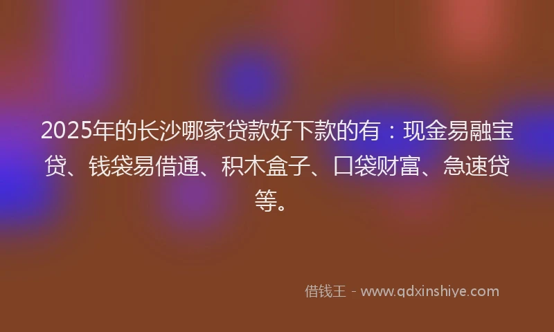 2025年的长沙哪家贷款好下款的有：现金易融宝贷、钱袋易借通、积木盒子、口袋财富、急速贷等。