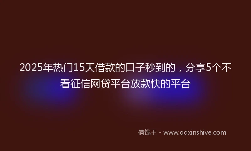 2025年热门15天借款的口子秒到的，分享5个不看征信网贷平台放款快的平台