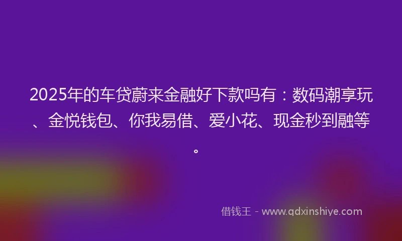 2025年的车贷蔚来金融好下款吗有：数码潮享玩、金悦钱包、你我易借、爱小花、现金秒到融等。