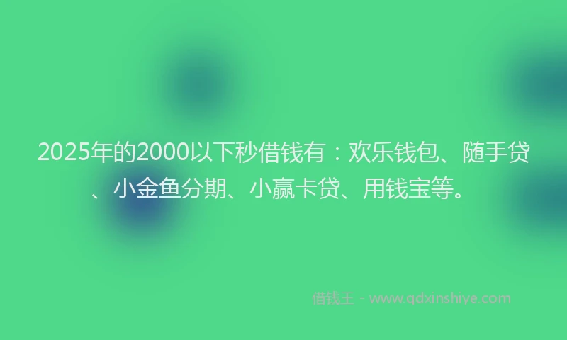 2025年的2000以下秒借钱有：欢乐钱包、随手贷、小金鱼分期、小赢卡贷、用钱宝等。