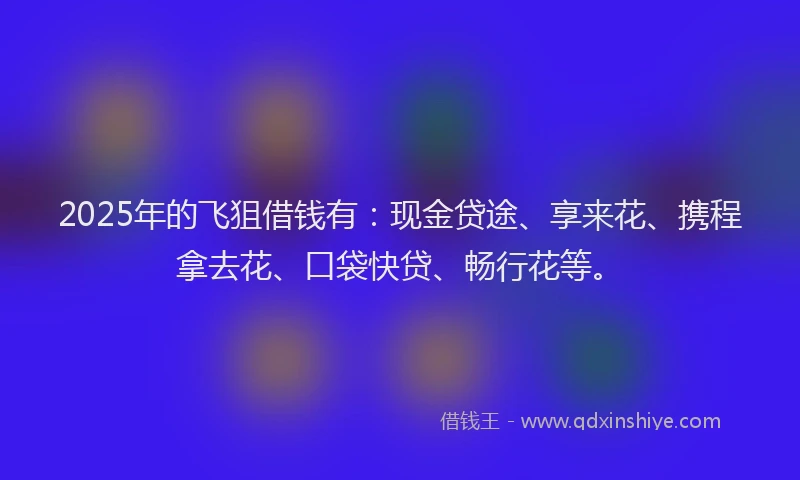 2025年的飞狙借钱有：现金贷途、享来花、携程拿去花、口袋快贷、畅行花等。