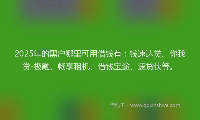 2025年的黑户哪里可用借钱有：钱速达贷、你我贷-极融、畅享租机、借钱宝途、速贷侠等。