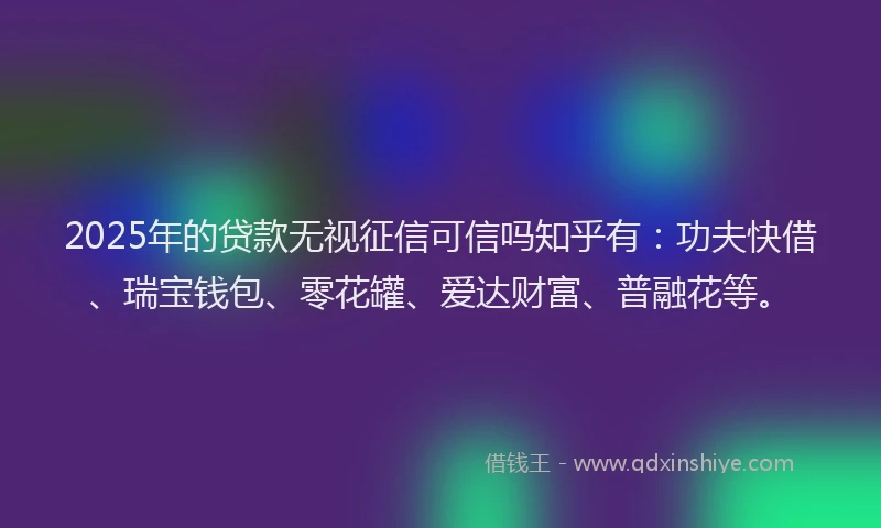 2025年的贷款无视征信可信吗知乎有：功夫快借、瑞宝钱包、零花罐、爱达财富、普融花等。