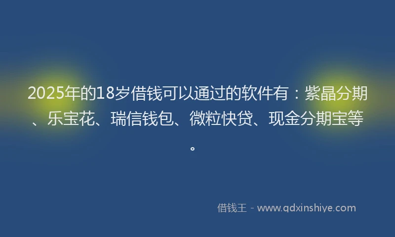 2025年的18岁借钱可以通过的软件有：紫晶分期、乐宝花、瑞信钱包、微粒快贷、现金分期宝等。