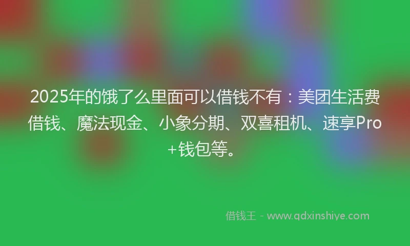 2025年的饿了么里面可以借钱不有：美团生活费借钱、魔法现金、小象分期、双喜租机、速享Pro+钱包等。