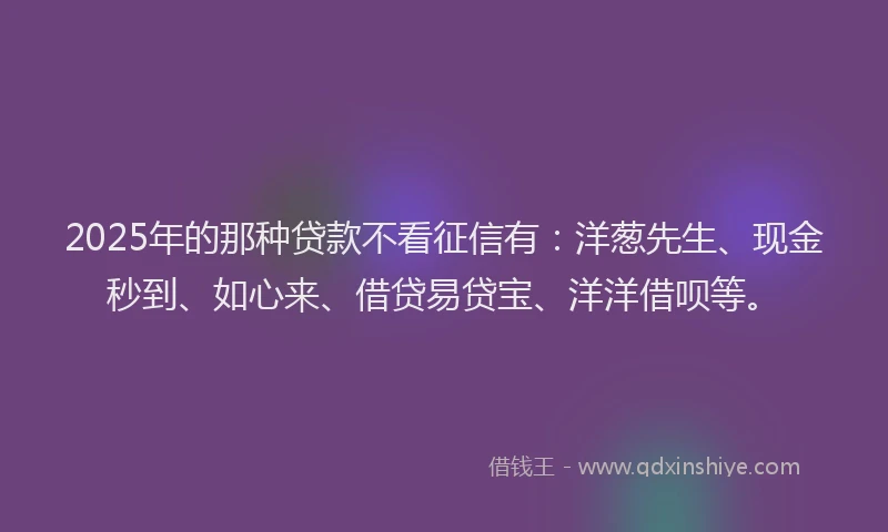 2025年的那种贷款不看征信有：洋葱先生、现金秒到、如心来、借贷易贷宝、洋洋借呗等。