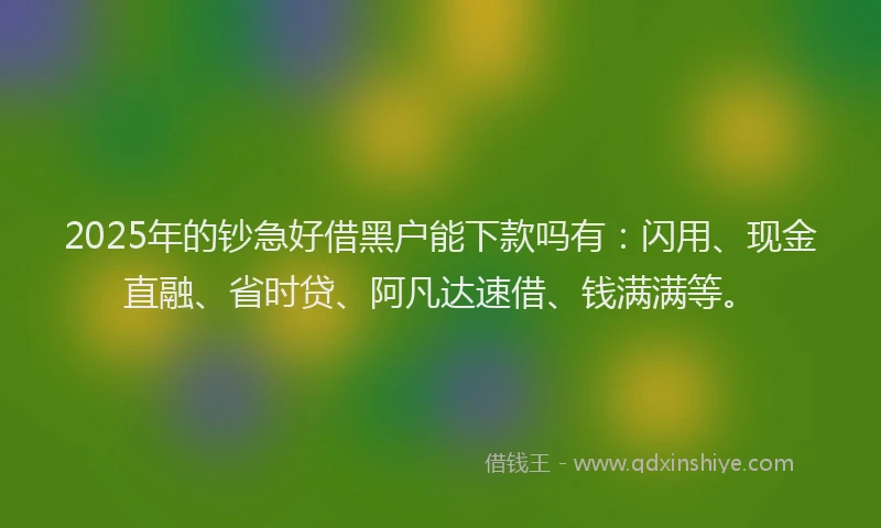 2025年的钞急好借黑户能下款吗有：闪用、现金直融、省时贷、阿凡达速借、钱满满等。