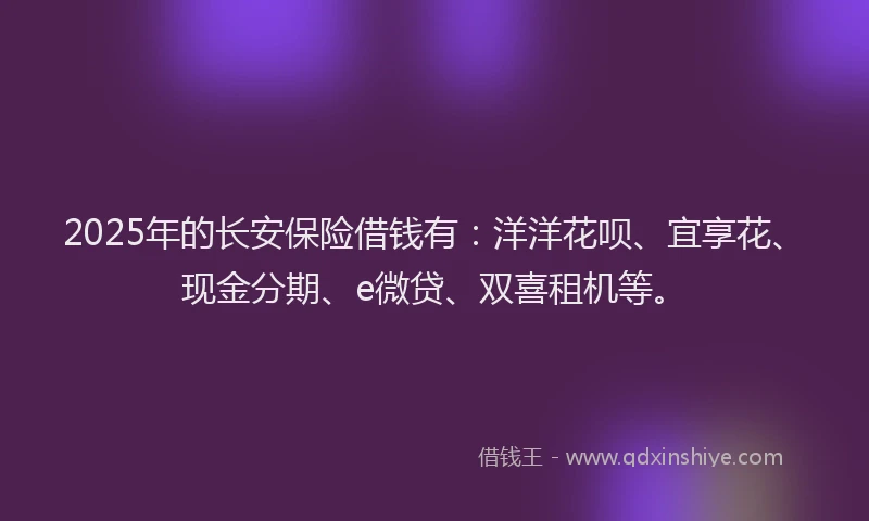2025年的长安保险借钱有：洋洋花呗、宜享花、现金分期、e微贷、双喜租机等。