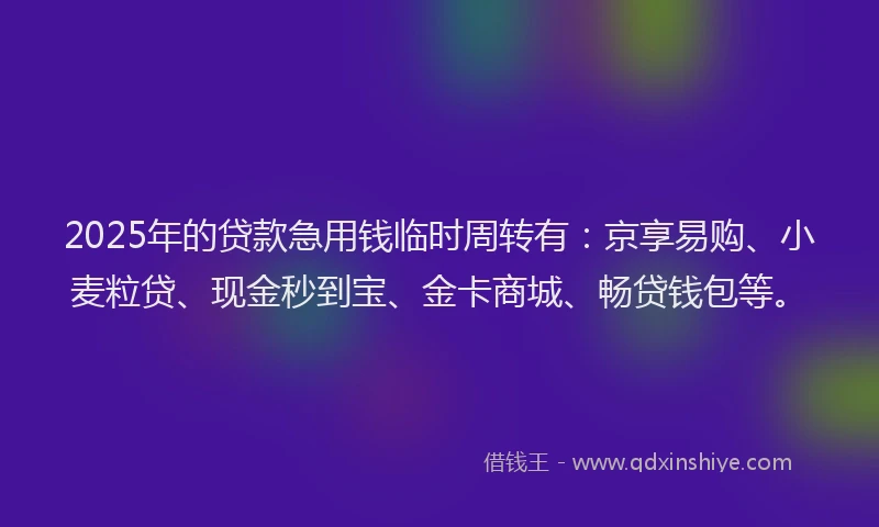 2025年的贷款急用钱临时周转有：京享易购、小麦粒贷、现金秒到宝、金卡商城、畅贷钱包等。