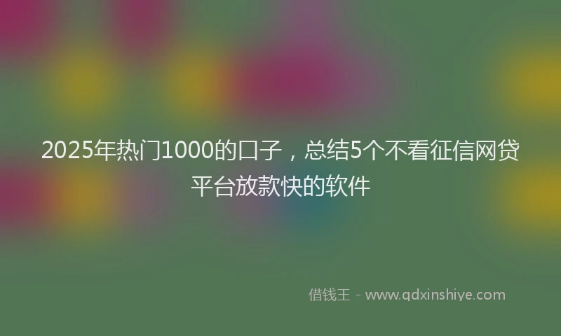 2025年热门1000的口子，总结5个不看征信网贷平台放款快的软件