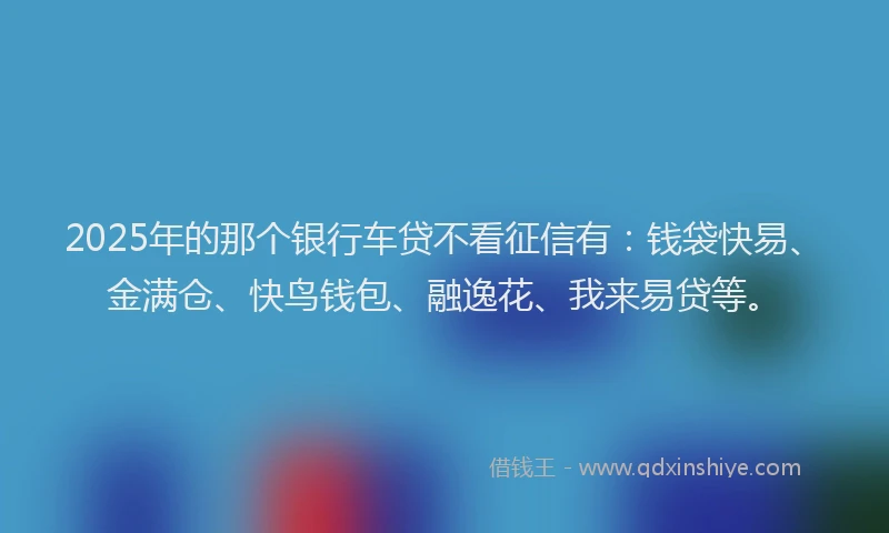 2025年的那个银行车贷不看征信有：钱袋快易、金满仓、快鸟钱包、融逸花、我来易贷等。