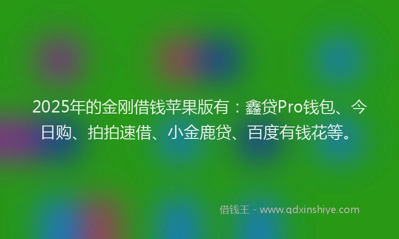 2025年的金刚借钱苹果版有：鑫贷Pro钱包、今日购、拍拍速借、小金鹿贷、百度有钱花等。