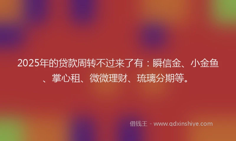 2025年的贷款周转不过来了有：瞬信金、小金鱼、掌心租、微微理财、琉璃分期等。