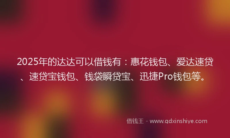 2025年的达达可以借钱有：惠花钱包、爱达速贷、速贷宝钱包、钱袋瞬贷宝、迅捷Pro钱包等。