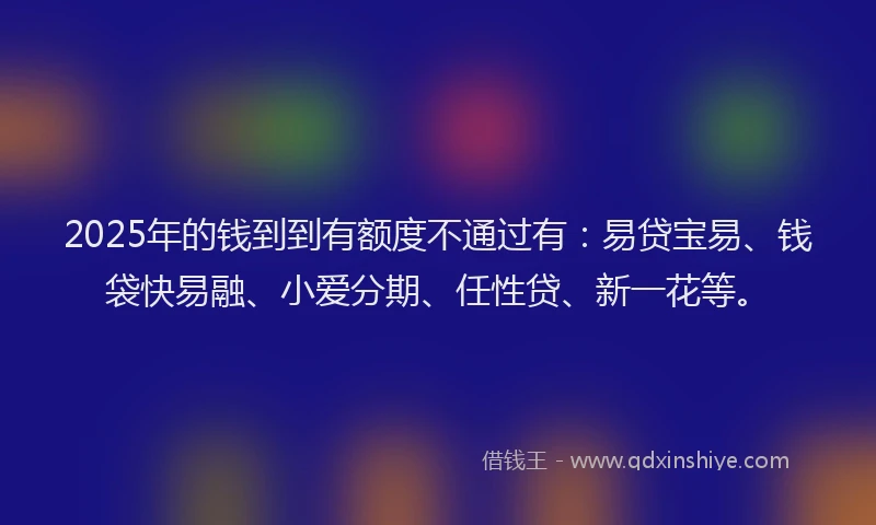 2025年的钱到到有额度不通过有：易贷宝易、钱袋快易融、小爱分期、任性贷、新一花等。
