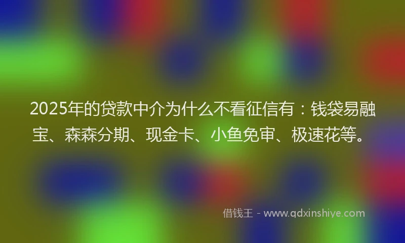 2025年的贷款中介为什么不看征信有：钱袋易融宝、森森分期、现金卡、小鱼免审、极速花等。