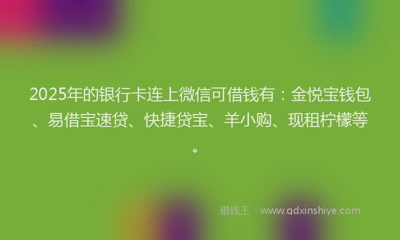 2025年的银行卡连上微信可借钱有：金悦宝钱包、易借宝速贷、快捷贷宝、羊小购、现租柠檬等。