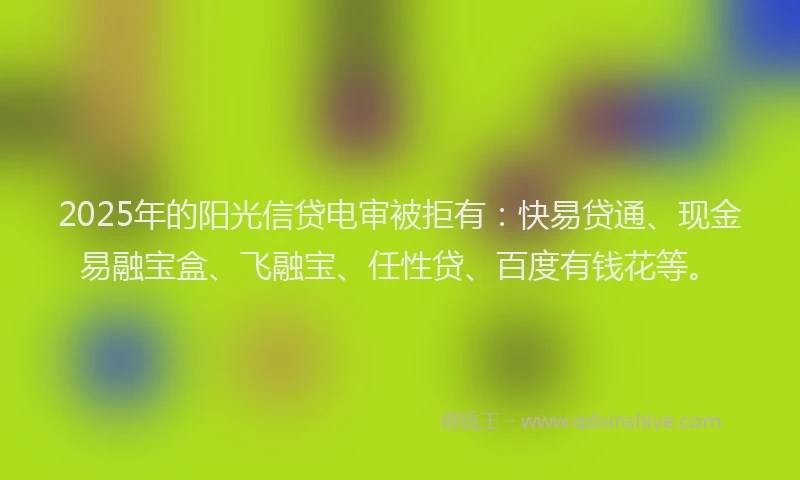 2025年的阳光信贷电审被拒有：快易贷通、现金易融宝盒、飞融宝、任性贷、百度有钱花等。