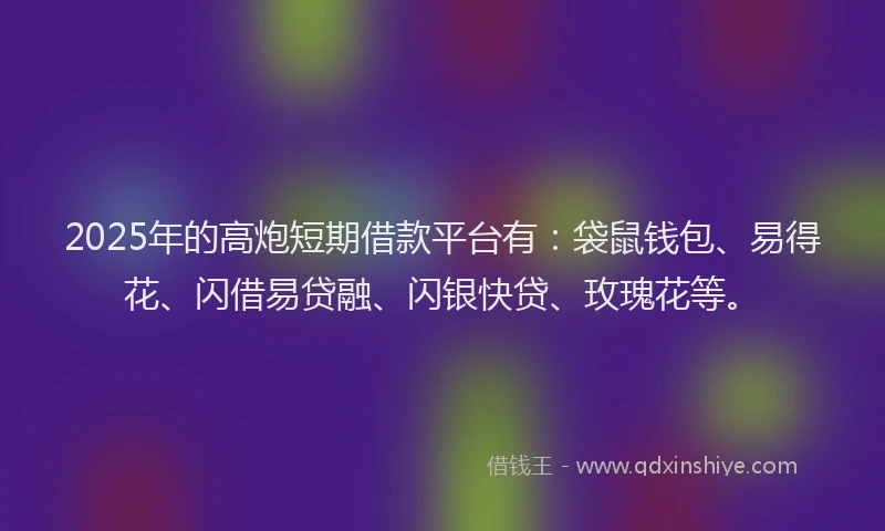 2025年的高炮短期借款平台有：袋鼠钱包、易得花、闪借易贷融、闪银快贷、玫瑰花等。