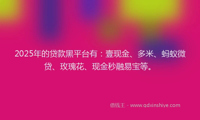 2025年的贷款黑平台有：壹现金、多米、蚂蚁微贷、玫瑰花、现金秒融易宝等。