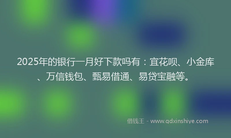 2025年的银行一月好下款吗有：宜花呗、小金库、万信钱包、甄易借通、易贷宝融等。