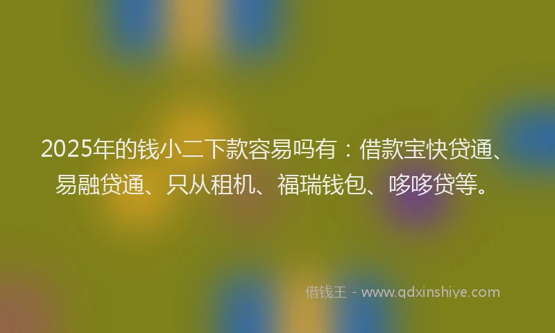 2025年的钱小二下款容易吗有：借款宝快贷通、易融贷通、只从租机、福瑞钱包、哆哆贷等。