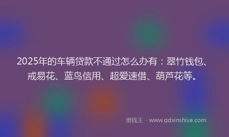 2025年的车辆贷款不通过怎么办有：翠竹钱包、戒易花、蓝鸟信用、超爱速借、葫芦花等。