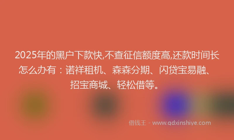 2025年的黑户下款快,不查征信额度高,还款时间长怎么办有：诺祥租机、森森分期、闪贷宝易融、招宝商城、轻松借等。