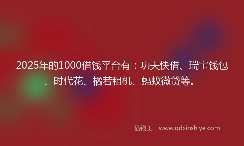 2025年的1000借钱平台有：功夫快借、瑞宝钱包、时代花、橘若租机、蚂蚁微贷等。