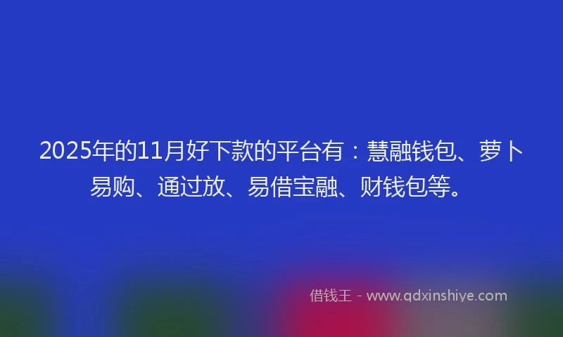 2025年的11月好下款的平台有：慧融钱包、萝卜易购、通过放、易借宝融、财钱包等。