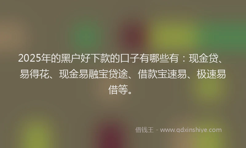 2025年的黑户好下款的口子有哪些有：现金贷、易得花、现金易融宝贷途、借款宝速易、极速易借等。