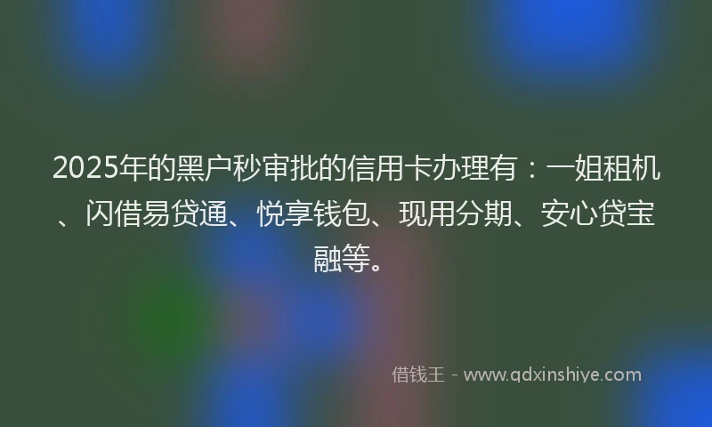 2025年的黑户秒审批的信用卡办理有：一姐租机、闪借易贷通、悦享钱包、现用分期、安心贷宝融等。