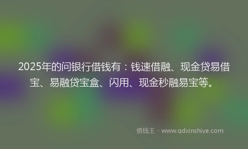 2025年的问银行借钱有：钱速借融、现金贷易借宝、易融贷宝盒、闪用、现金秒融易宝等。