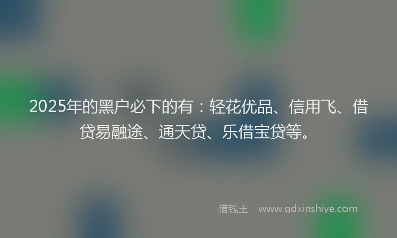 2025年的黑户必下的有：轻花优品、信用飞、借贷易融途、通天贷、乐借宝贷等。
