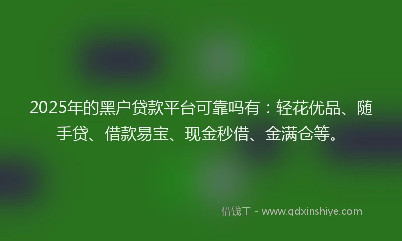 2025年的黑户贷款平台可靠吗有：轻花优品、随手贷、借款易宝、现金秒借、金满仓等。