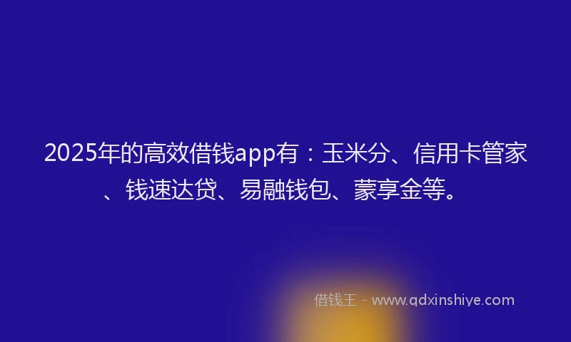 2025年的高效借钱app有：玉米分、信用卡管家、钱速达贷、易融钱包、蒙享金等。